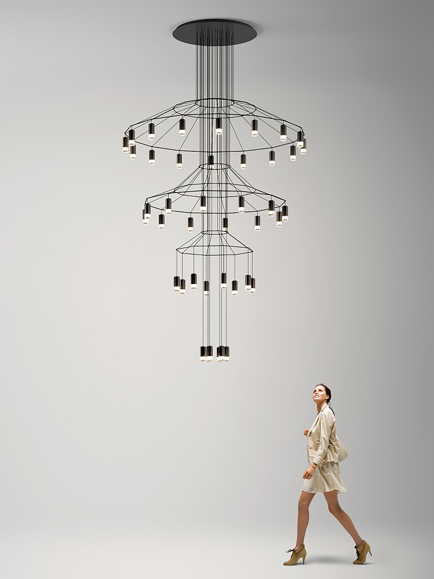 Lustra Chandelier Lines Black Wireframe LED - Letslighting