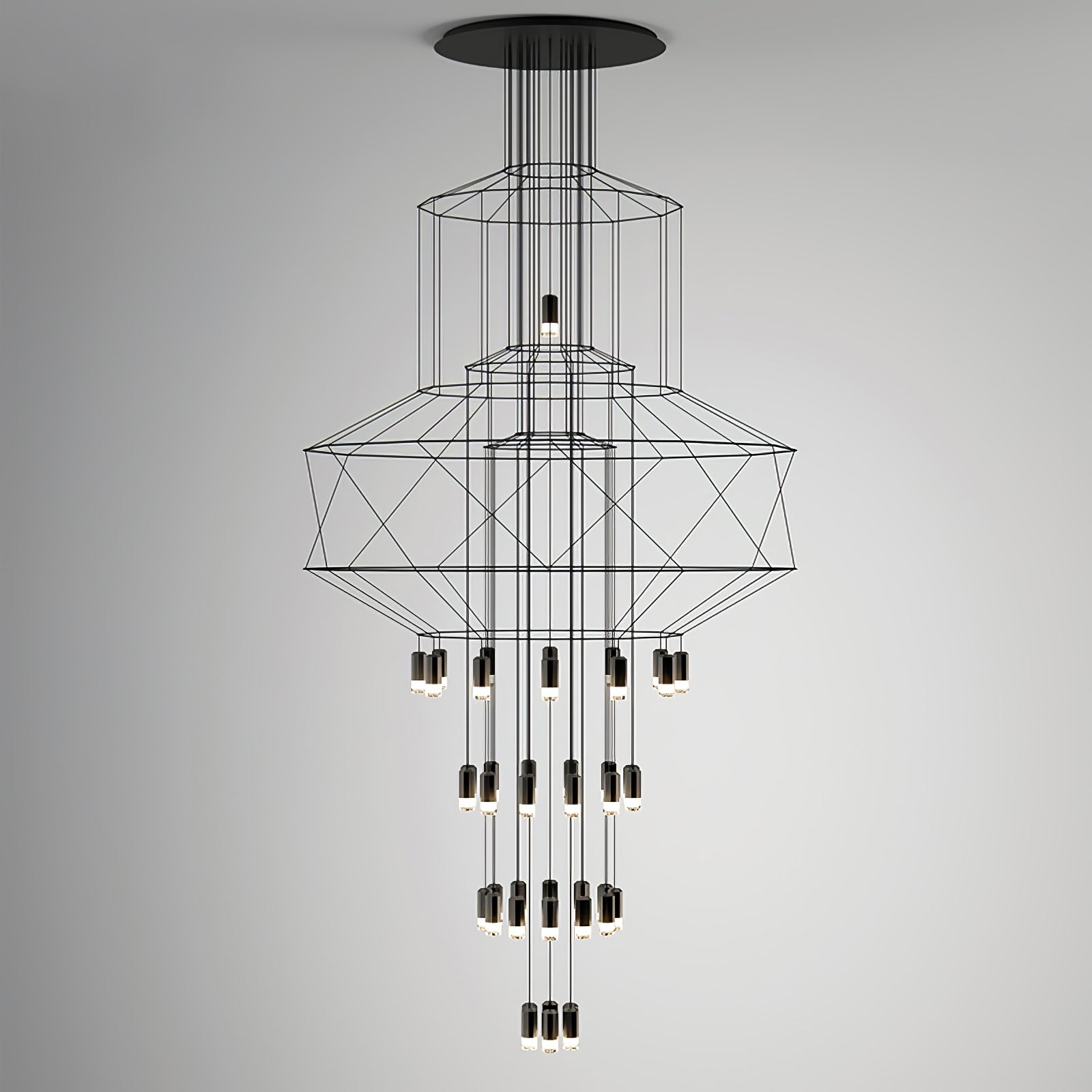 Lustra Chandelier Lines Black Wireframe LED - Letslighting