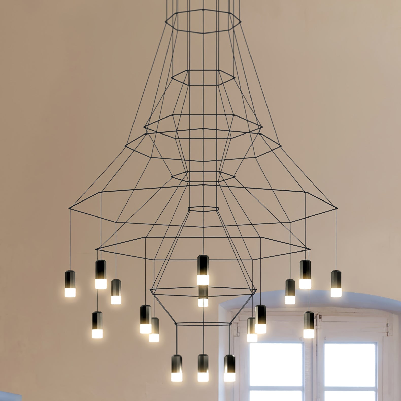 Lustra Chandelier Lines Black Wireframe LED - Letslighting
