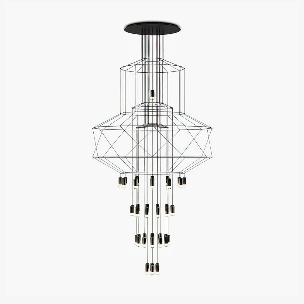 Lustra Chandelier Lines Black Wireframe LED - Letslighting