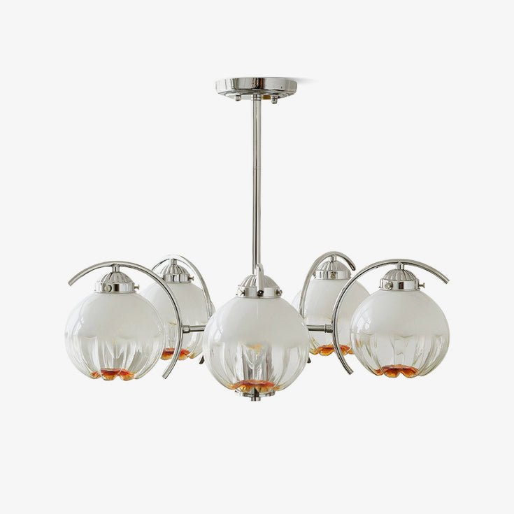 Chandelier Chrome Curved Arms with Frosted Globe Shades - Letslighting
