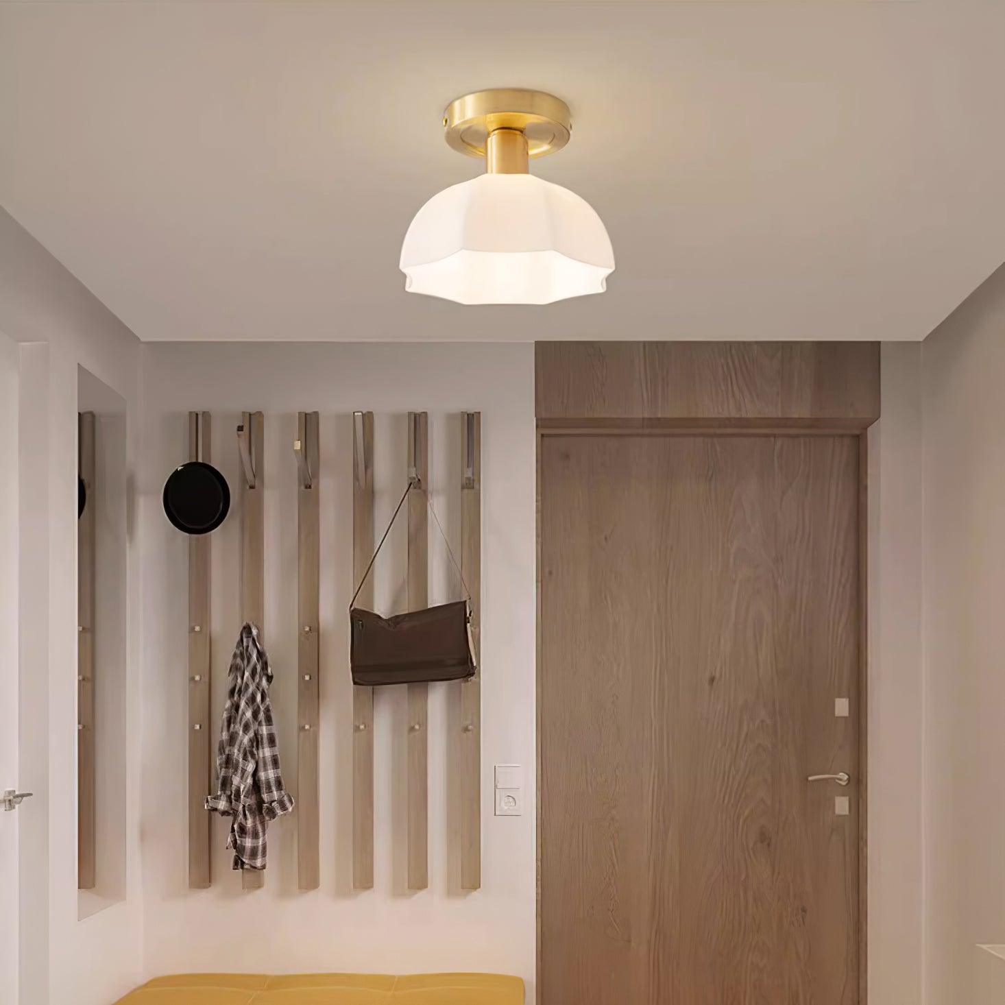 Avelin Brass Base and Opal Glass Flush Mount Ceiling Light - Letslighting