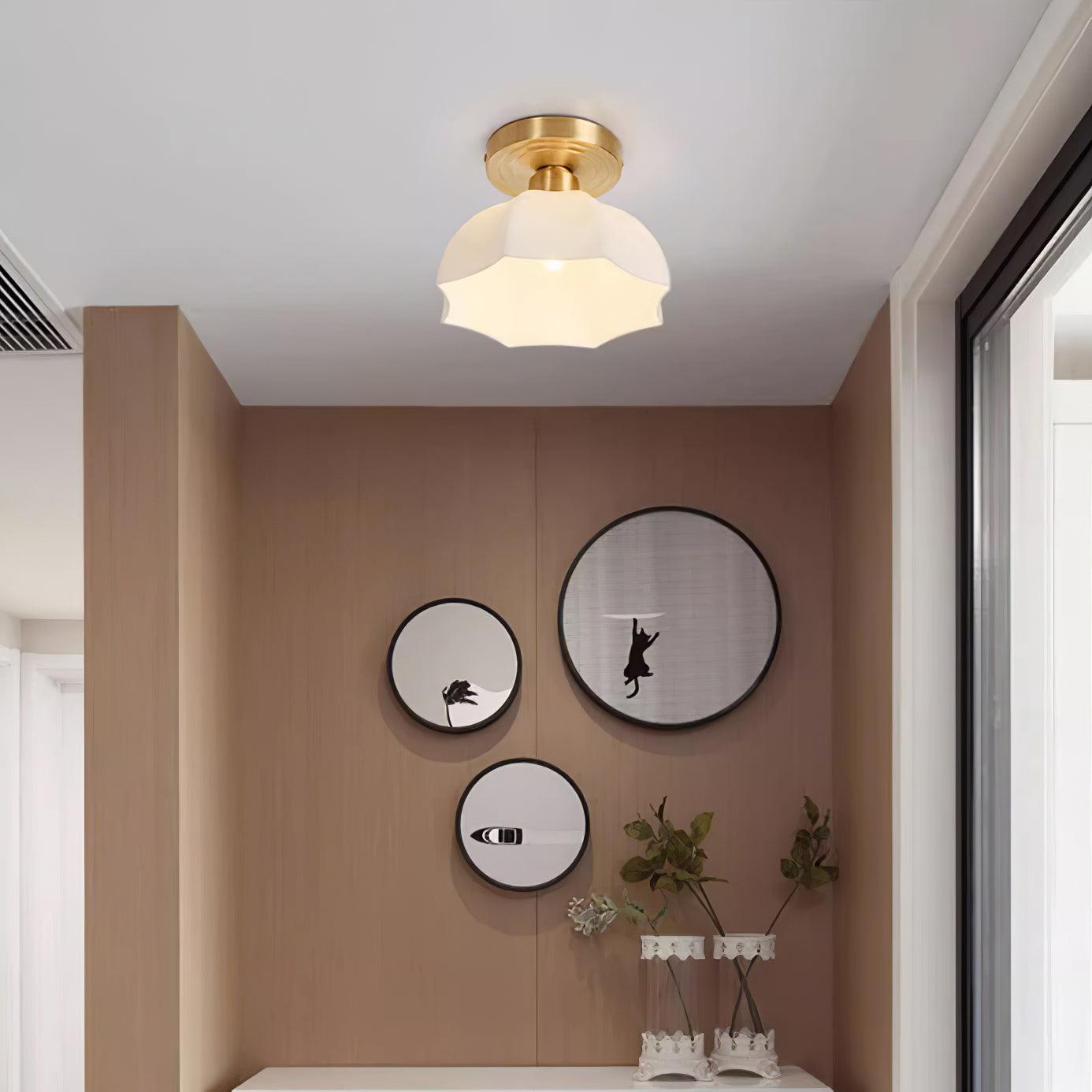 Avelin Brass Base and Opal Glass Flush Mount Ceiling Light - Letslighting