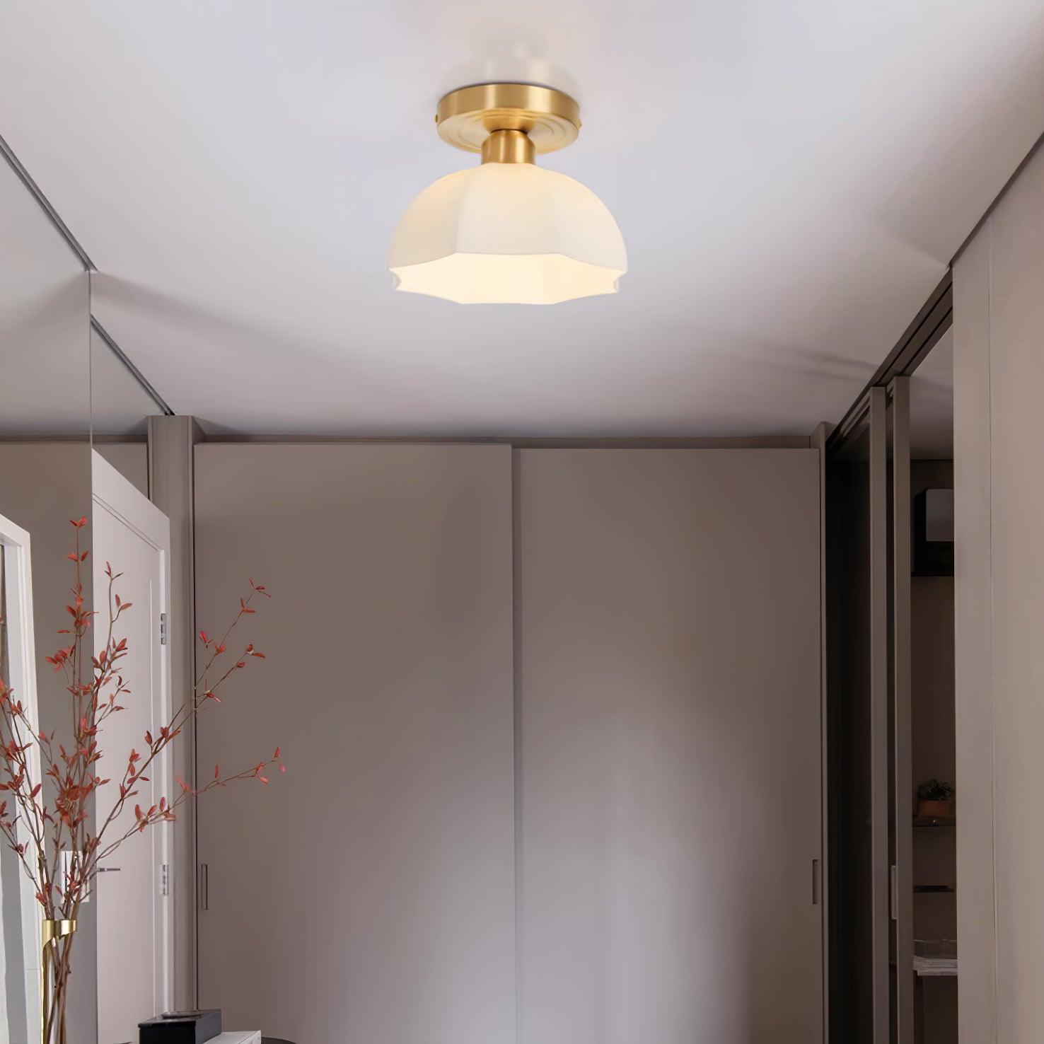 Avelin Brass Base and Opal Glass Flush Mount Ceiling Light - Letslighting