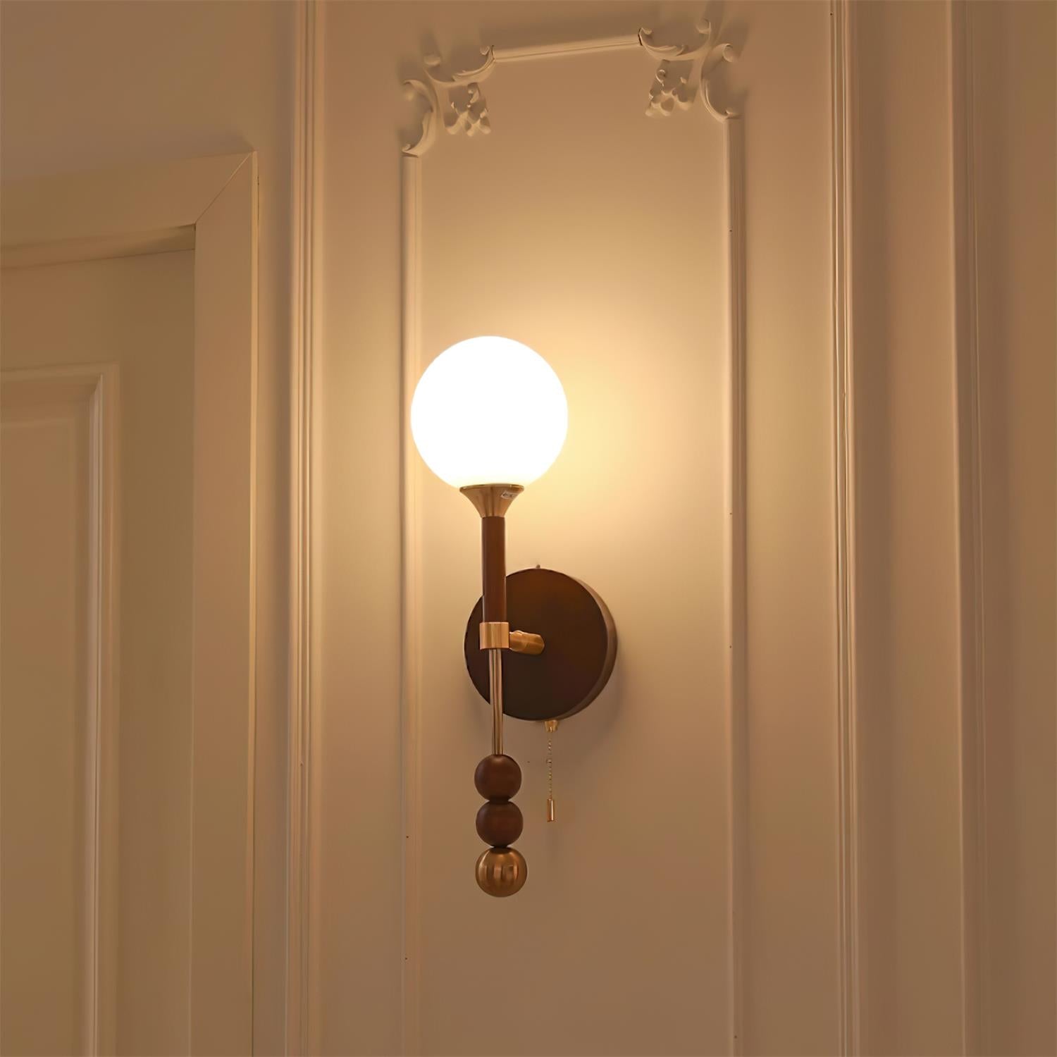 Wall Lamp with Glass Globe and Walnut Wood Accents Plug-In - Letslighting