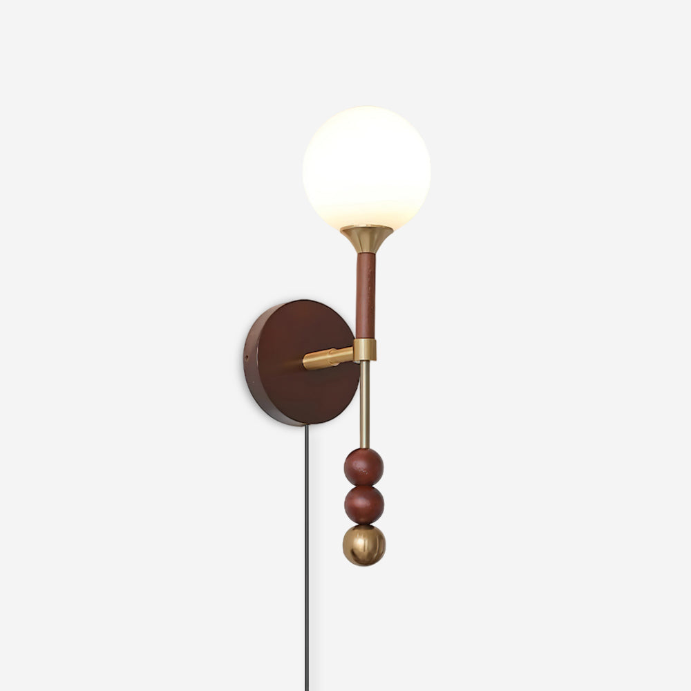 Wall Lamp with Glass Globe and Walnut Wood Accents Plug-In - Letslighting