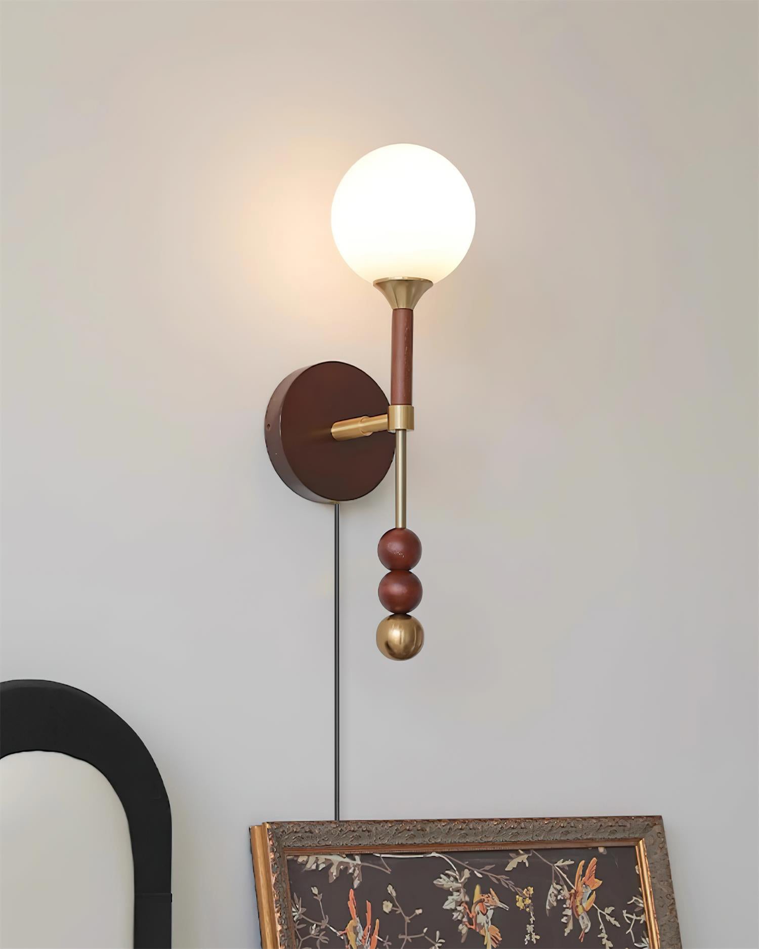 Wall Lamp with Glass Globe and Walnut Wood Accents Plug-In - Letslighting