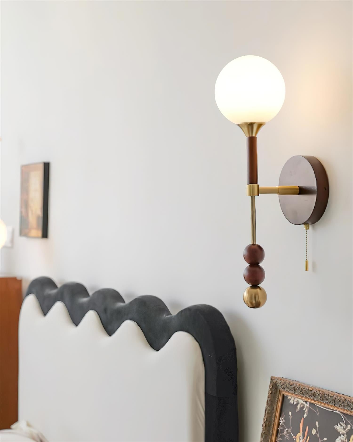 Wall Lamp with Glass Globe and Walnut Wood Accents Plug-In - Letslighting