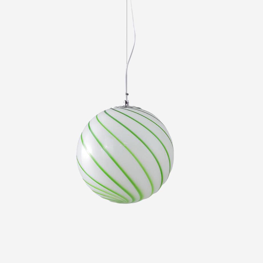 Pendant Lamp Glass Globe Light with Green Swirl Stripes - Letslighting