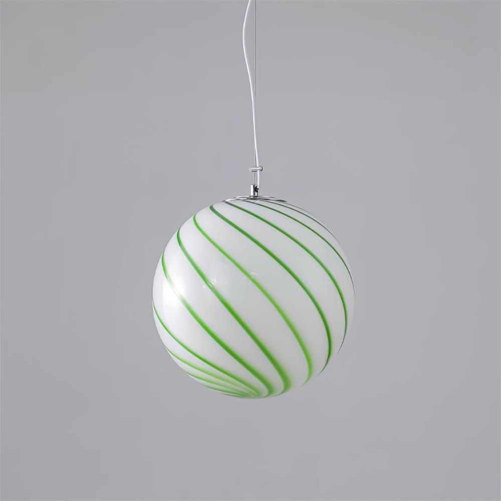 Pendant Lamp Glass Globe Light with Green Swirl Stripes - Letslighting