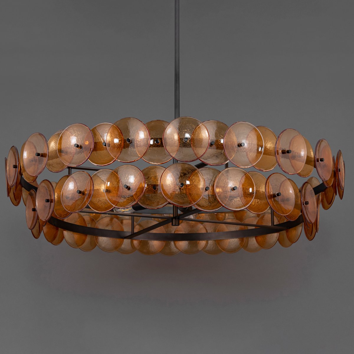 Aurora Chandelier Amber Pressed Glass Disc Round