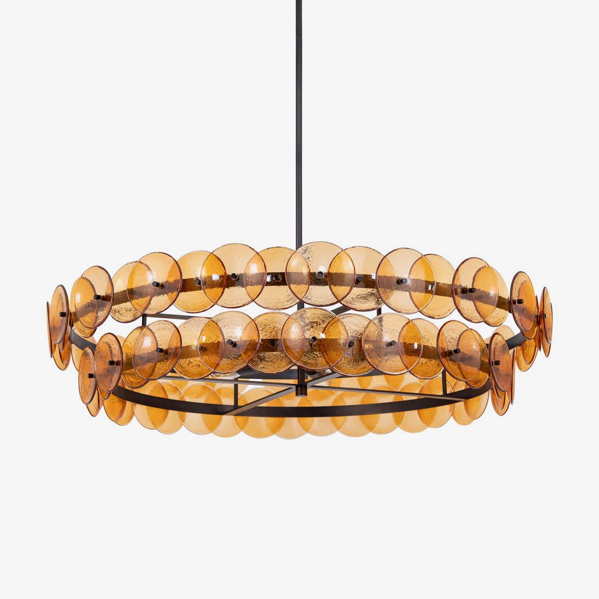 Aurora Chandelier Amber Pressed Glass Disc Round