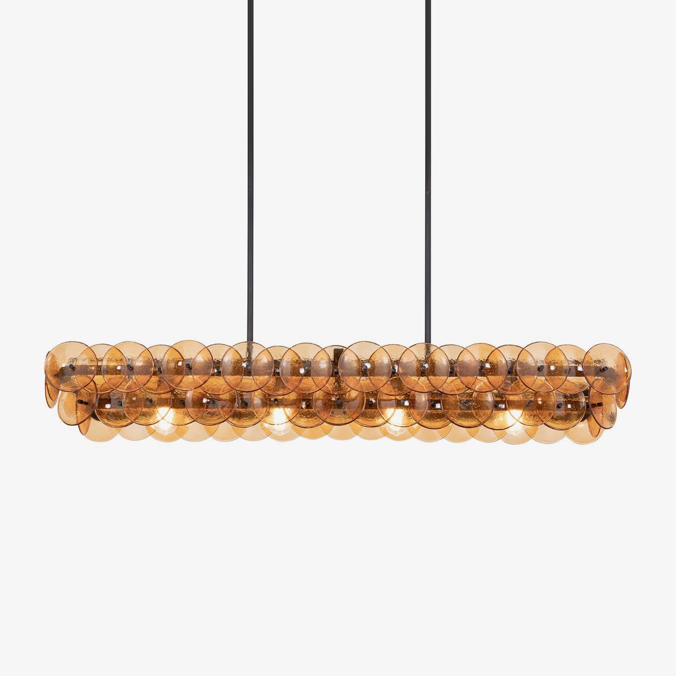 Aurora Chandelier Linear Amber Pressed Glass Disc Modern