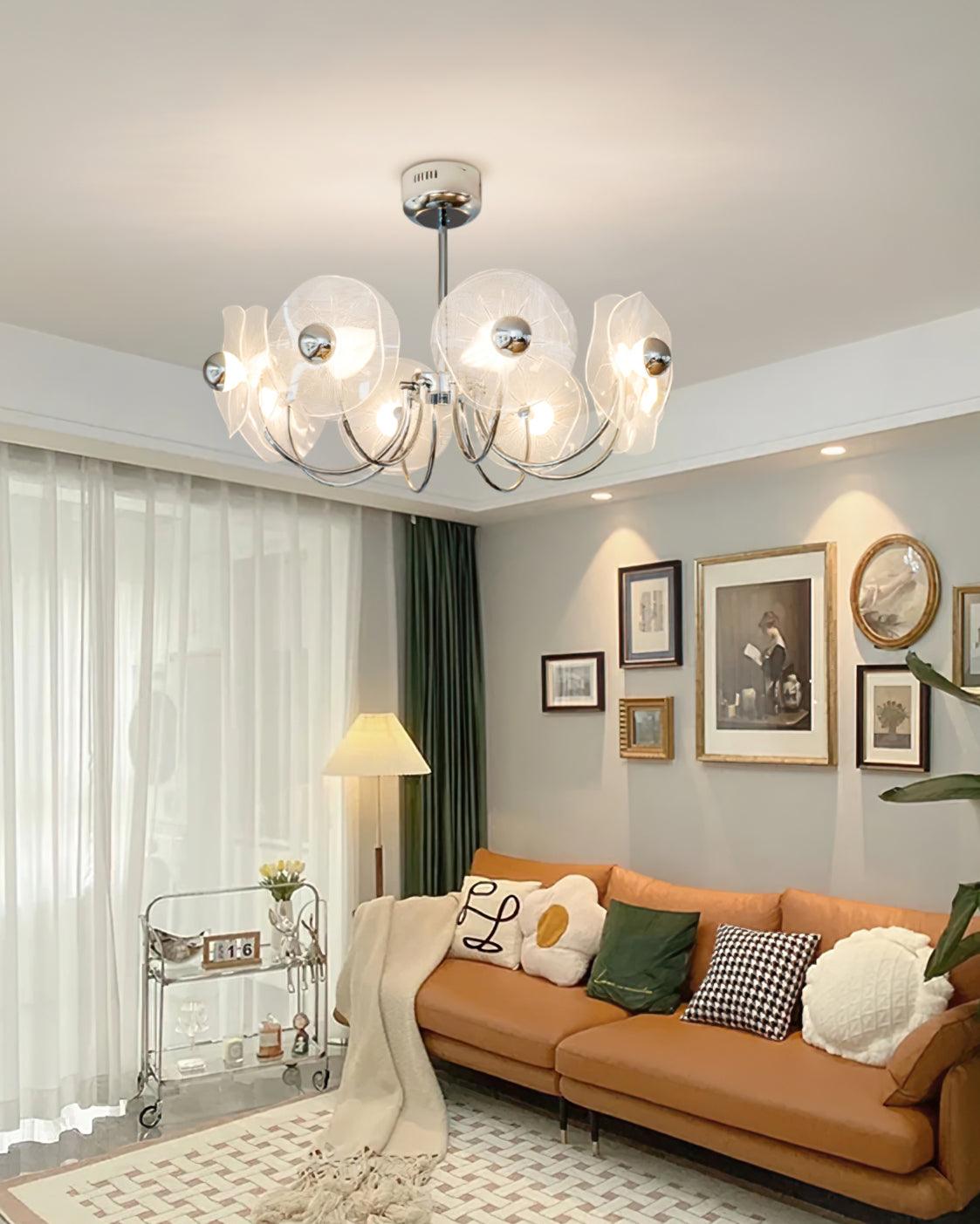 Lotus Chandelier Curved Petal Arms Modern Living Room - Letslighting