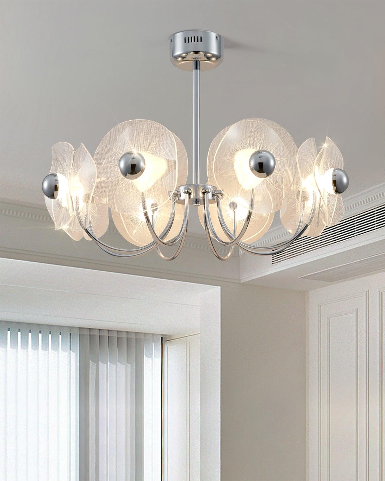 Lotus Chandelier Curved Petal Arms Modern Living Room - Letslighting