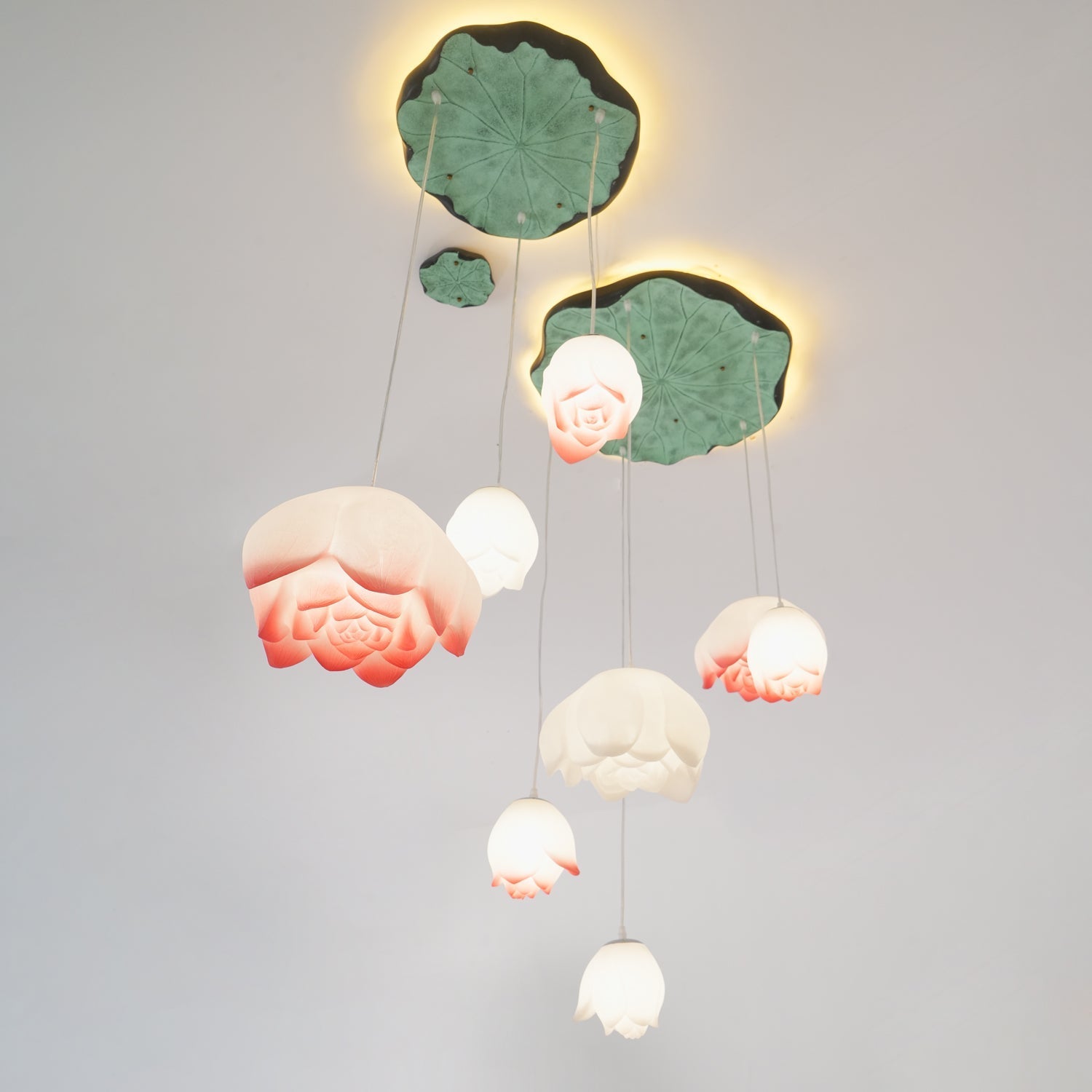 Lustra Chandelier Lotus Floral Pendant Pink White 7-Light - Letslighting
