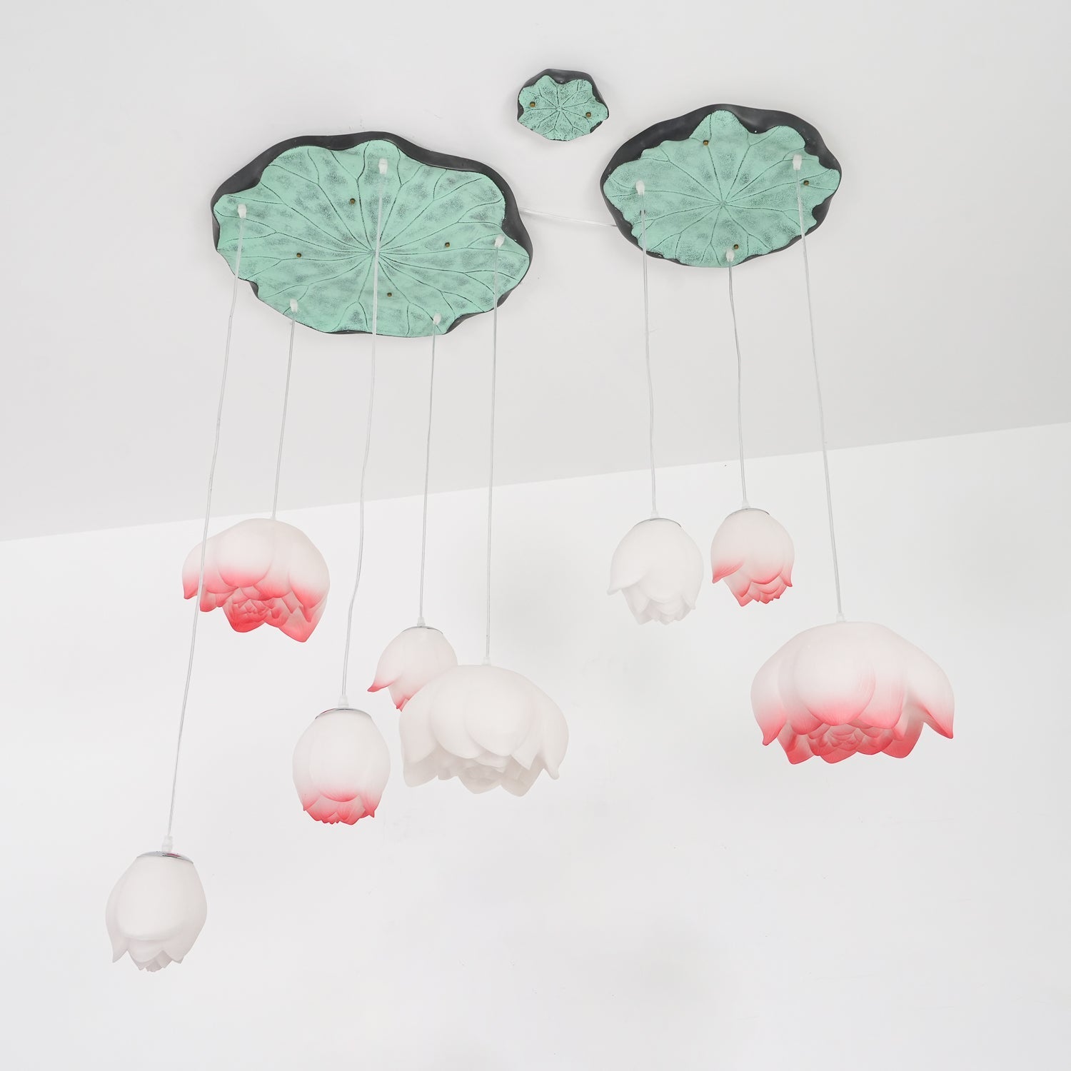 Lustra Chandelier Lotus Floral Pendant Pink White 7-Light - Letslighting