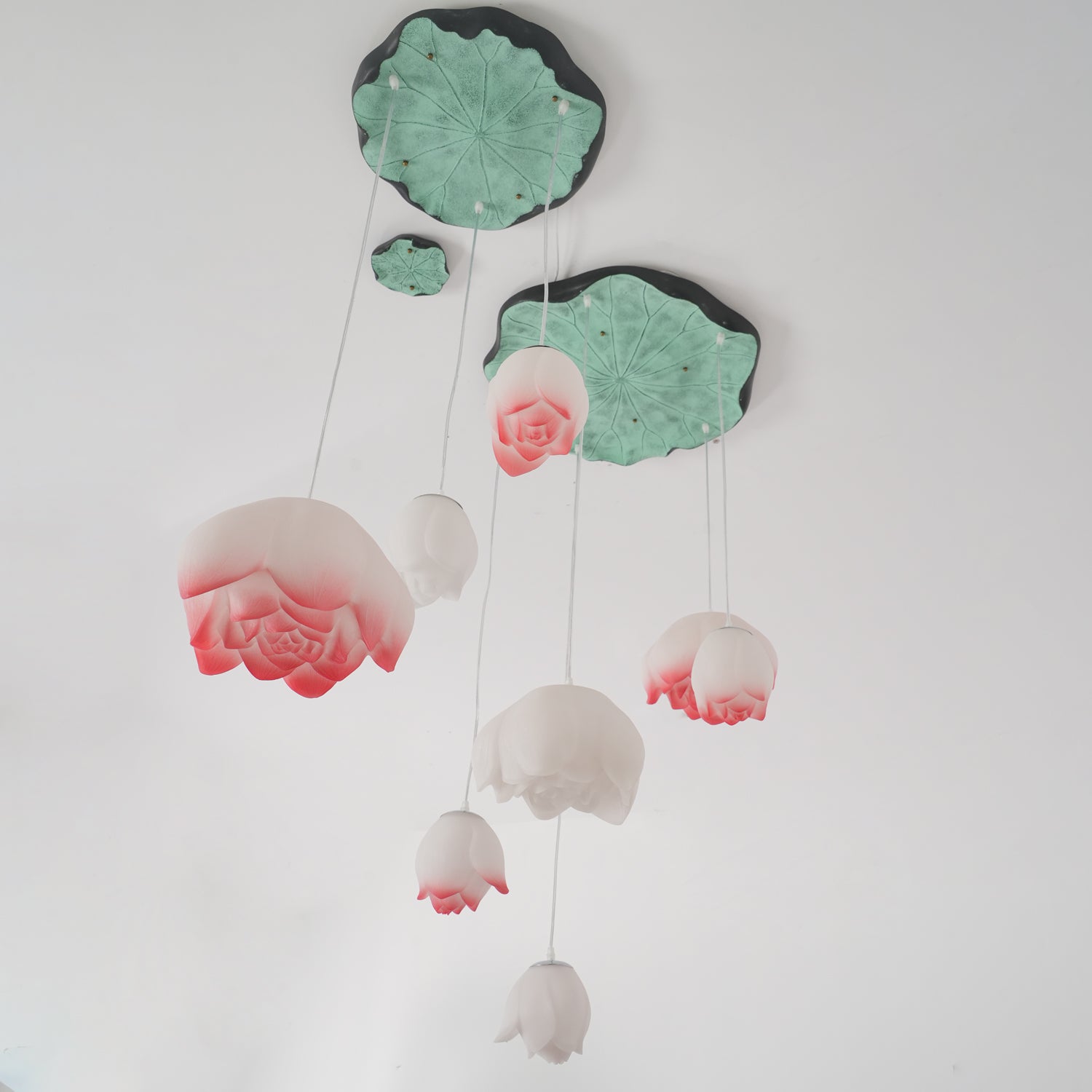 Lustra Chandelier Lotus Floral Pendant Pink White 7-Light - Letslighting