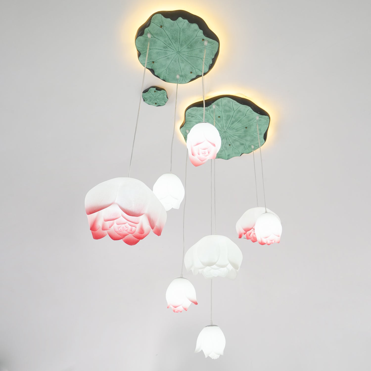 Lustra Chandelier Lotus Floral Pendant Pink White 7-Light - Letslighting