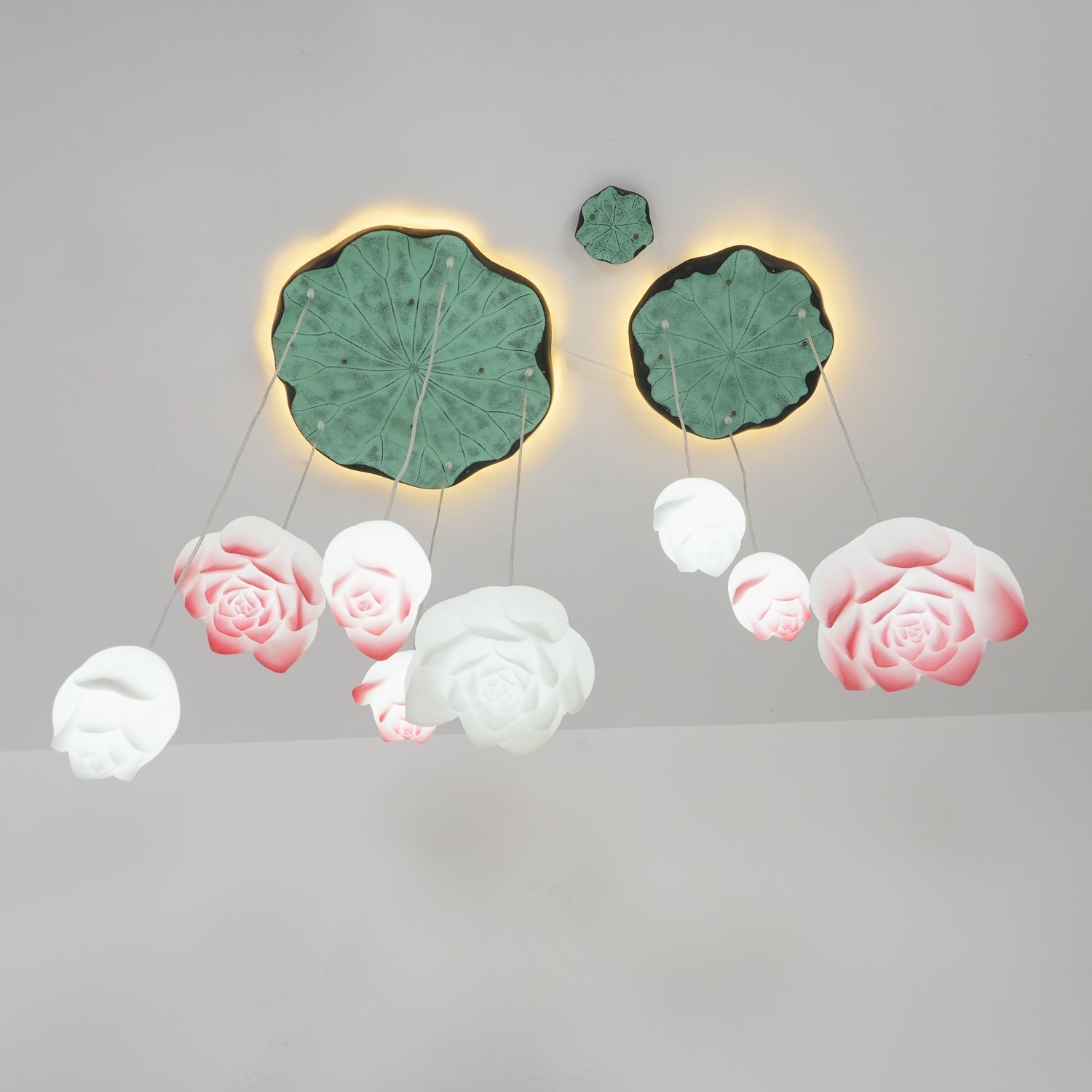 Lustra Chandelier Lotus Floral Pendant Pink White 7-Light - Letslighting
