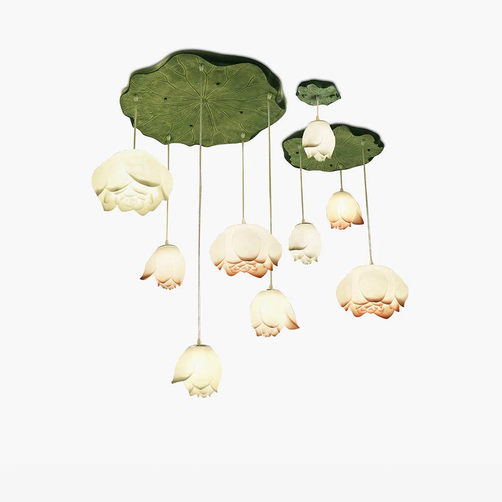Lustra Chandelier Lotus Floral Pendant Pink White 7-Light - Letslighting