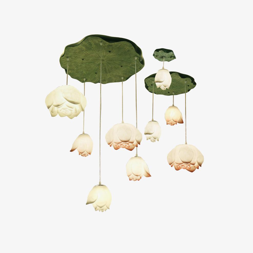 Lustra Chandelier Lotus Floral Pendant Pink White 7-Light - Letslighting