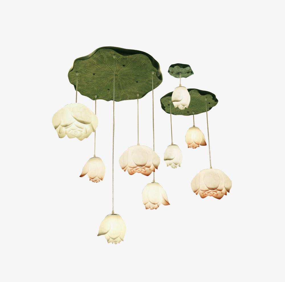 Lustra Chandelier Lotus Floral Pendant Pink White 7-Light - Letslighting
