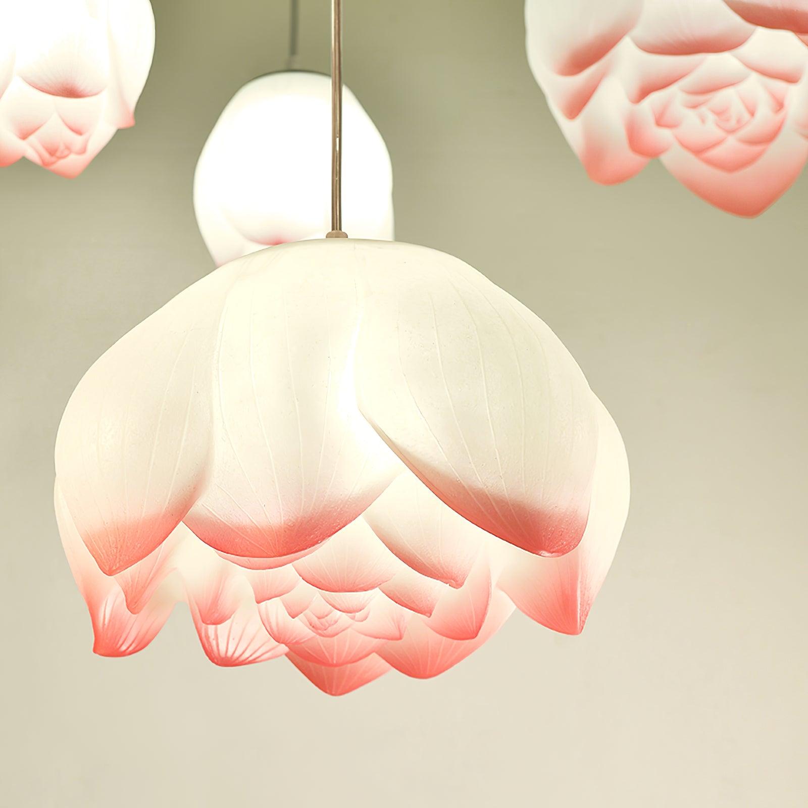 Lustra Chandelier Lotus Floral Pendant Pink White 7-Light - Letslighting