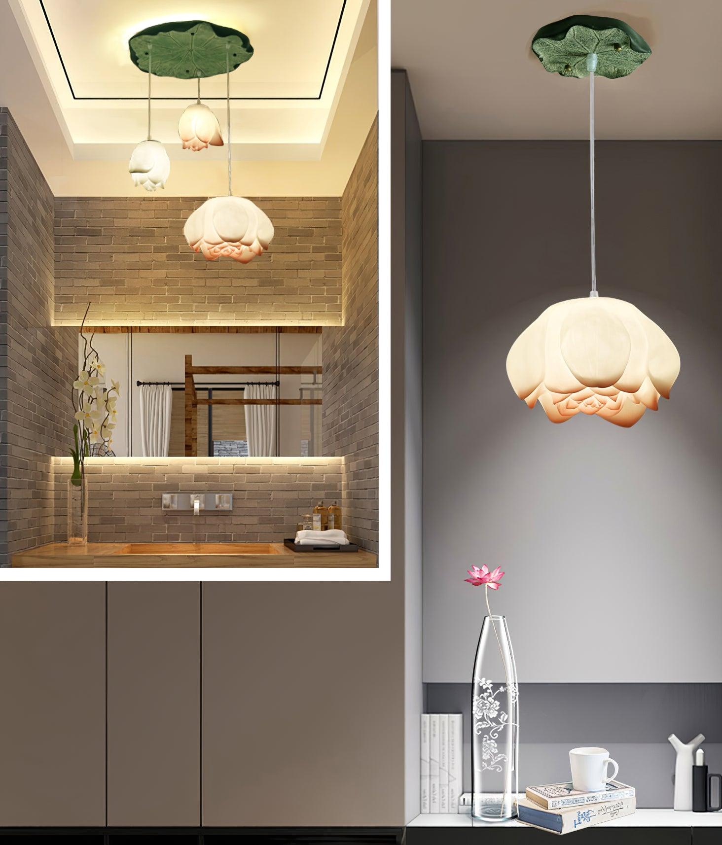 Lustra Chandelier Lotus Floral Pendant Pink White 7-Light - Letslighting