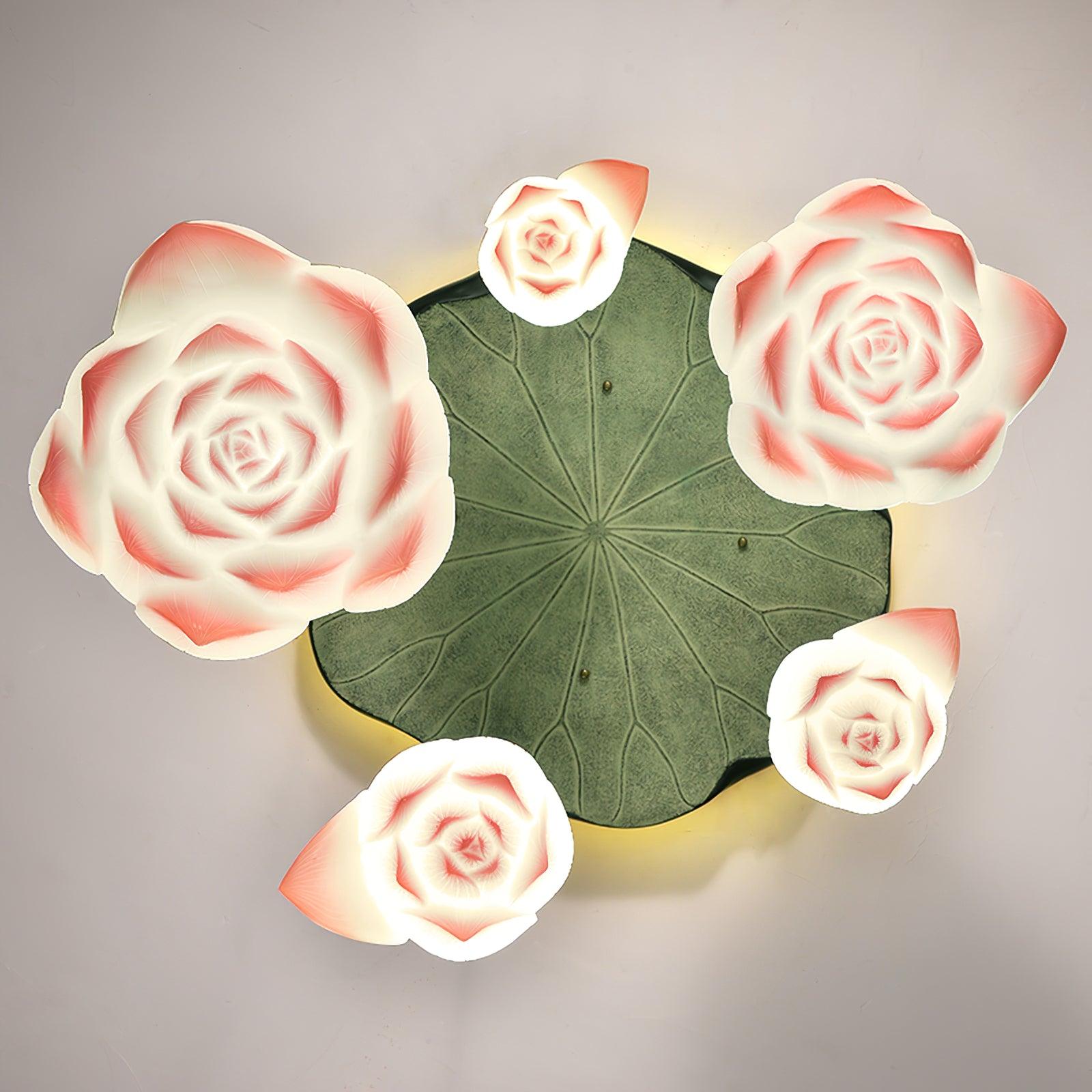 Lustra Chandelier Lotus Floral Pendant Pink White 7-Light - Letslighting