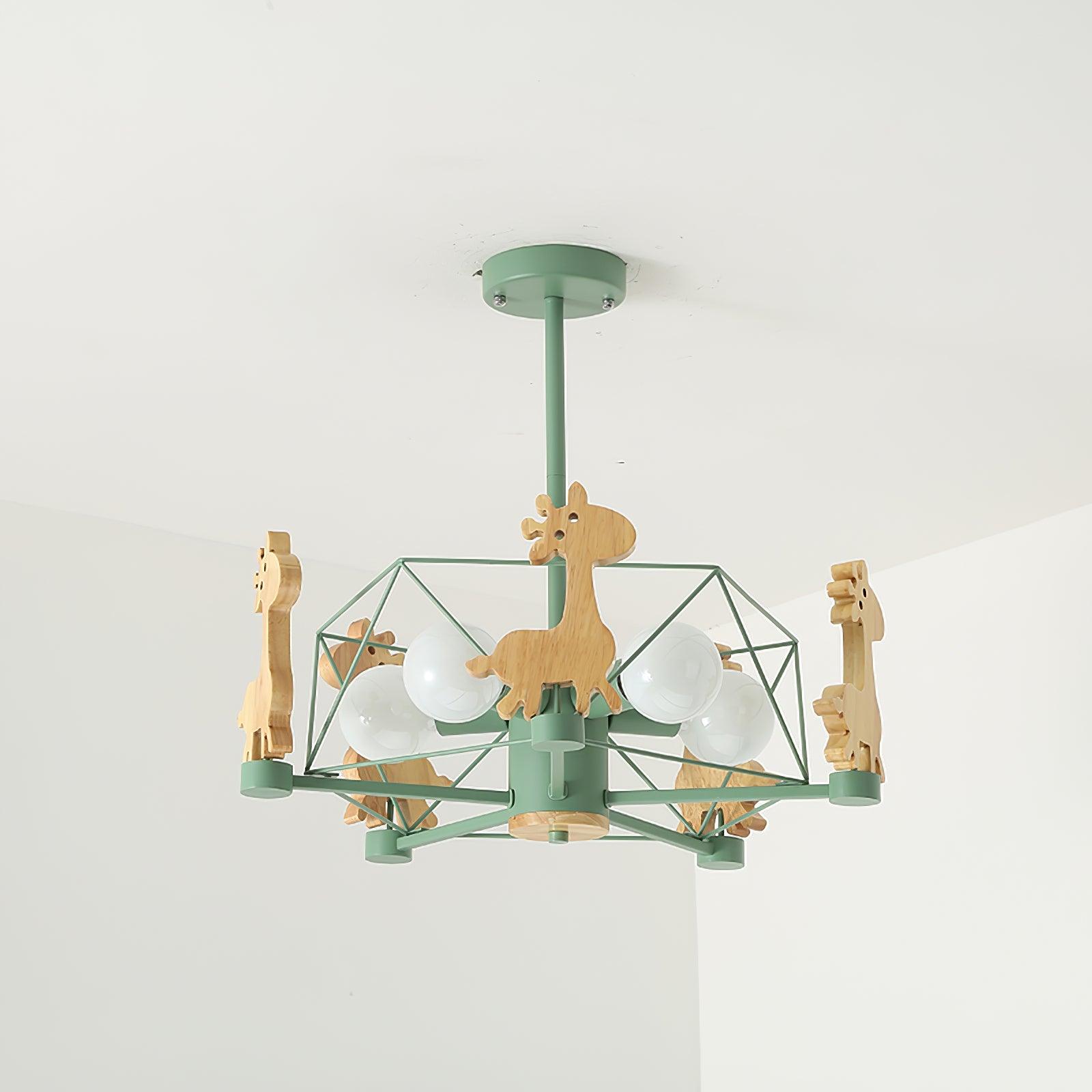 Lustra Chandelier Lovely Deer Wooden Green & Pink - Letslighting