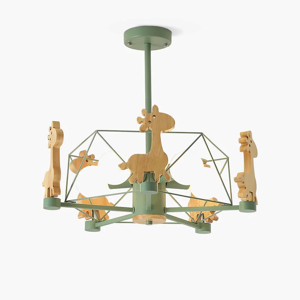Lustra Chandelier Lovely Deer Wooden Green & Pink - Letslighting