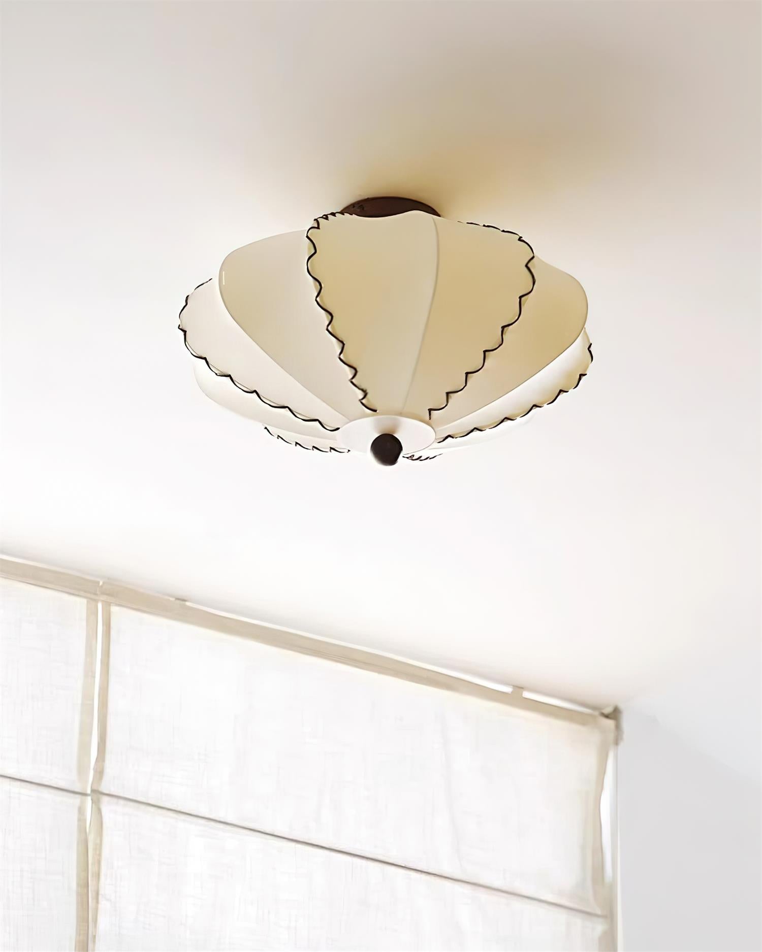 Ceiling Light Beige Fabric with Walnut Wood Accents Artistic