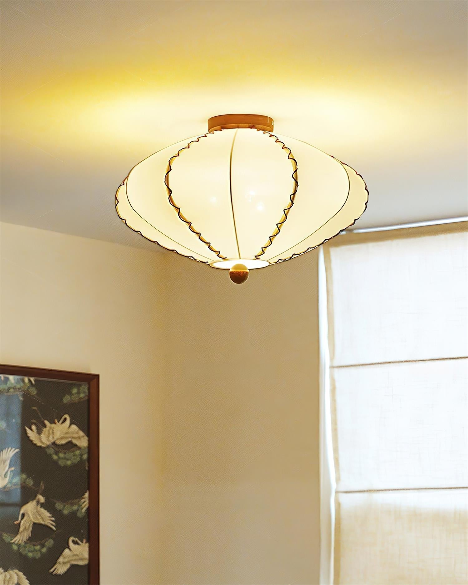 Ceiling Light Beige Fabric with Walnut Wood Accents Artistic