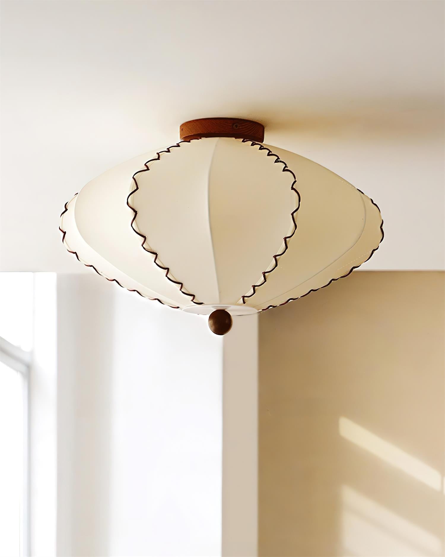 Ceiling Light Beige Fabric with Walnut Wood Accents Artistic