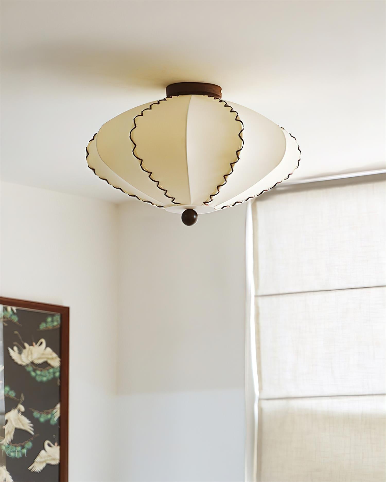 Ceiling Light Beige Fabric with Walnut Wood Accents Artistic
