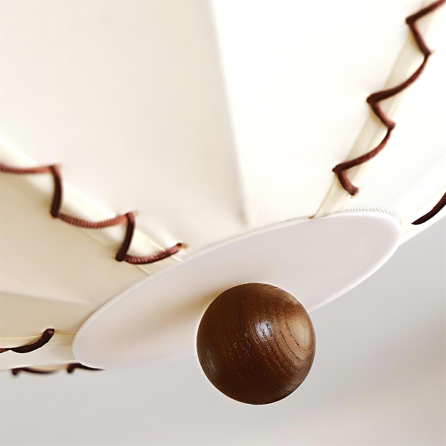 Ceiling Light Beige Fabric with Walnut Wood Accents Artistic