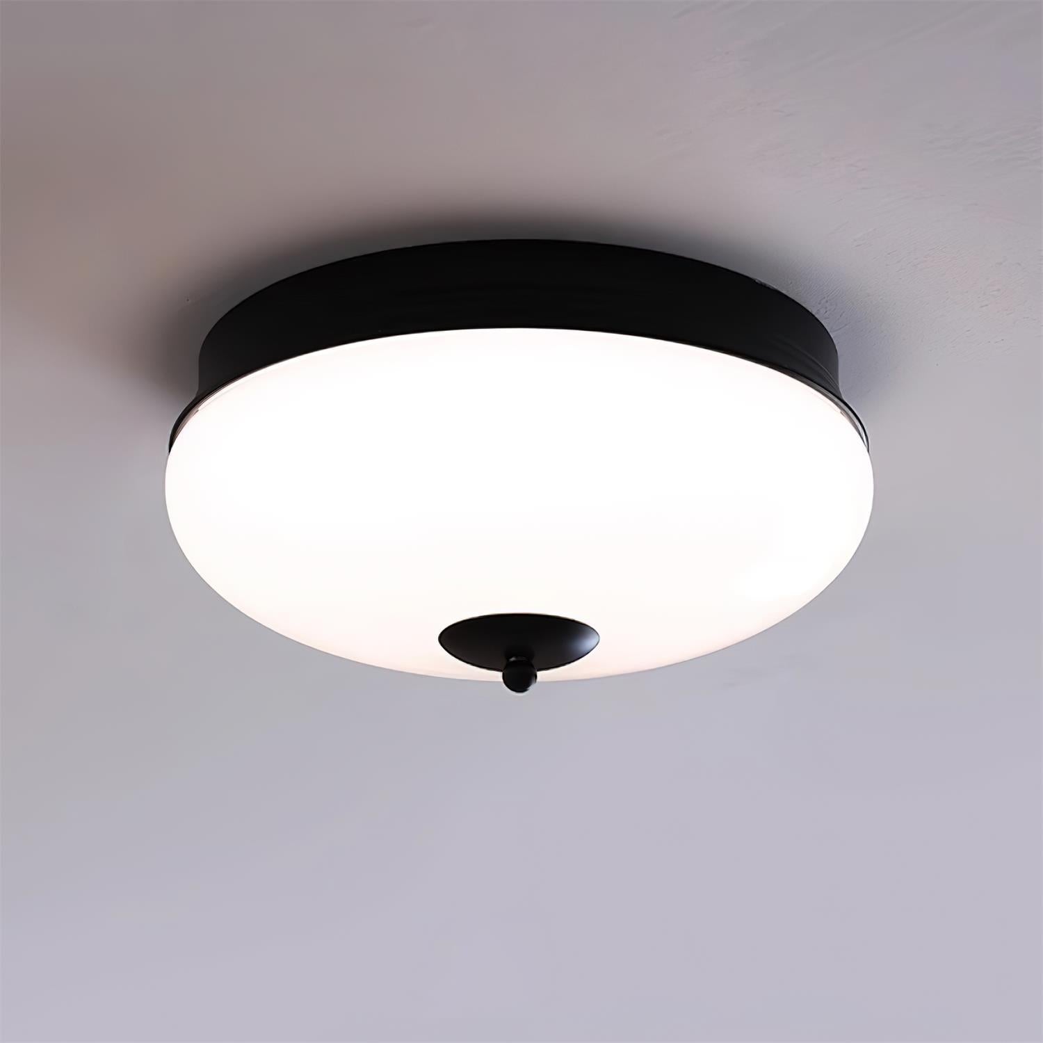 Ludo Ceiling Light Black Gold Milky Shade Round - Letslighting