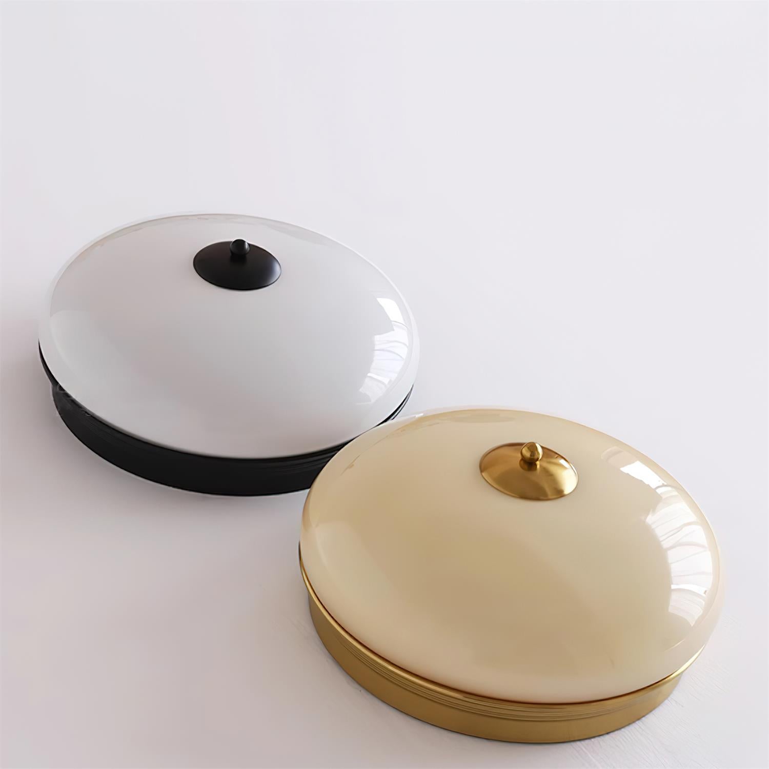 Ludo Ceiling Light Black Gold Milky Shade Round - Letslighting