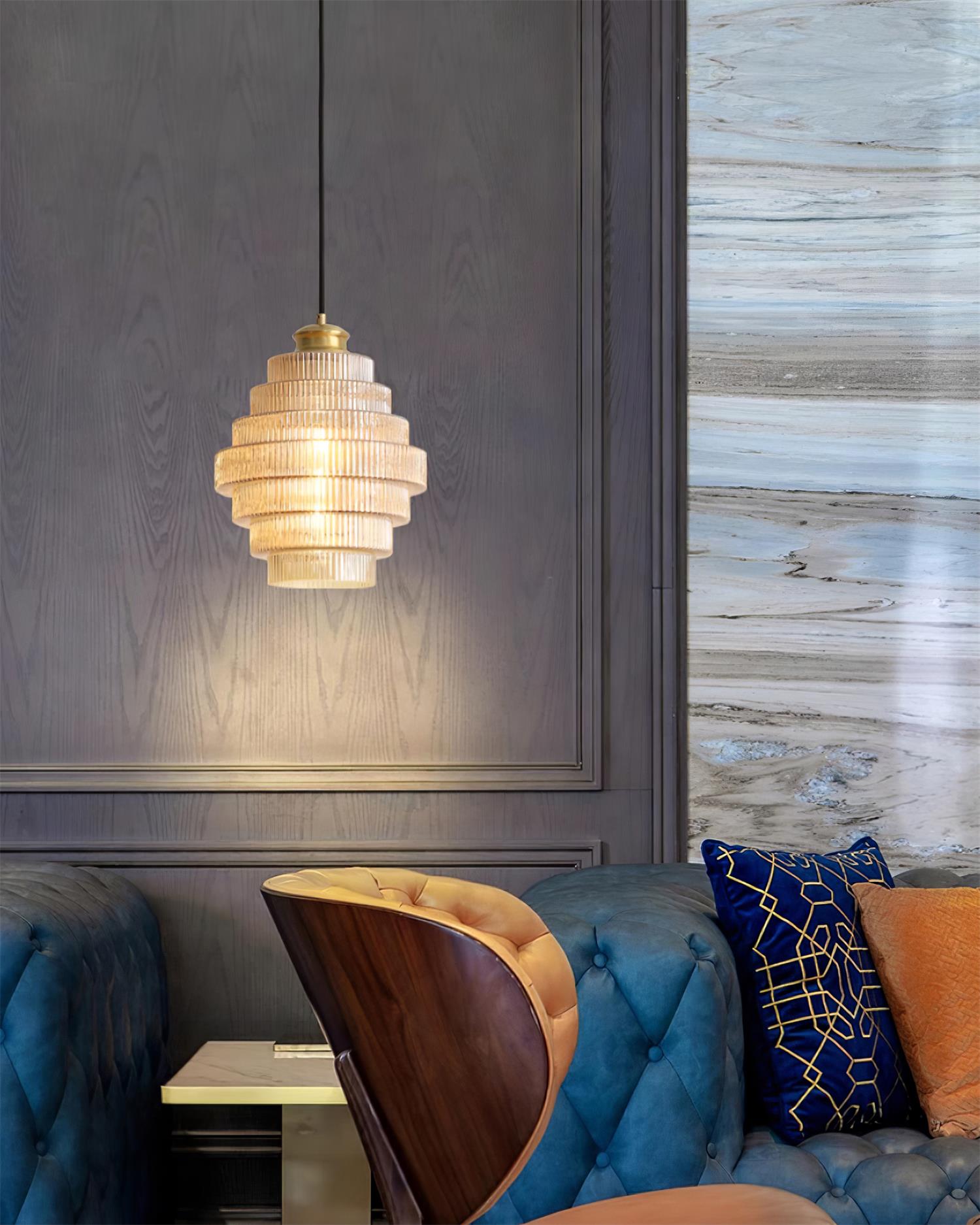 Brivelle Plug-In Ribbed Glass Pendant Light with Brass Accent - Letslighting