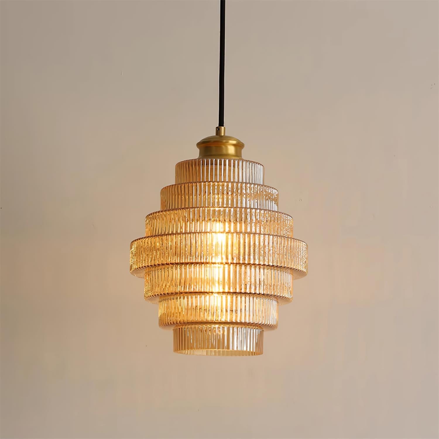 Brivelle Plug-In Ribbed Glass Pendant Light with Brass Accent - Letslighting