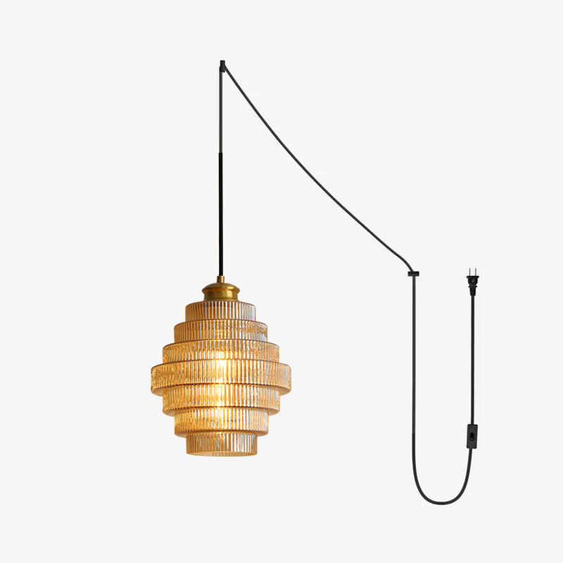 Brivelle Plug-In Ribbed Glass Pendant Light with Brass Accent - Letslighting