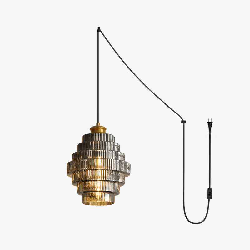 Brivelle Plug-In Ribbed Glass Pendant Light with Brass Accent - Letslighting