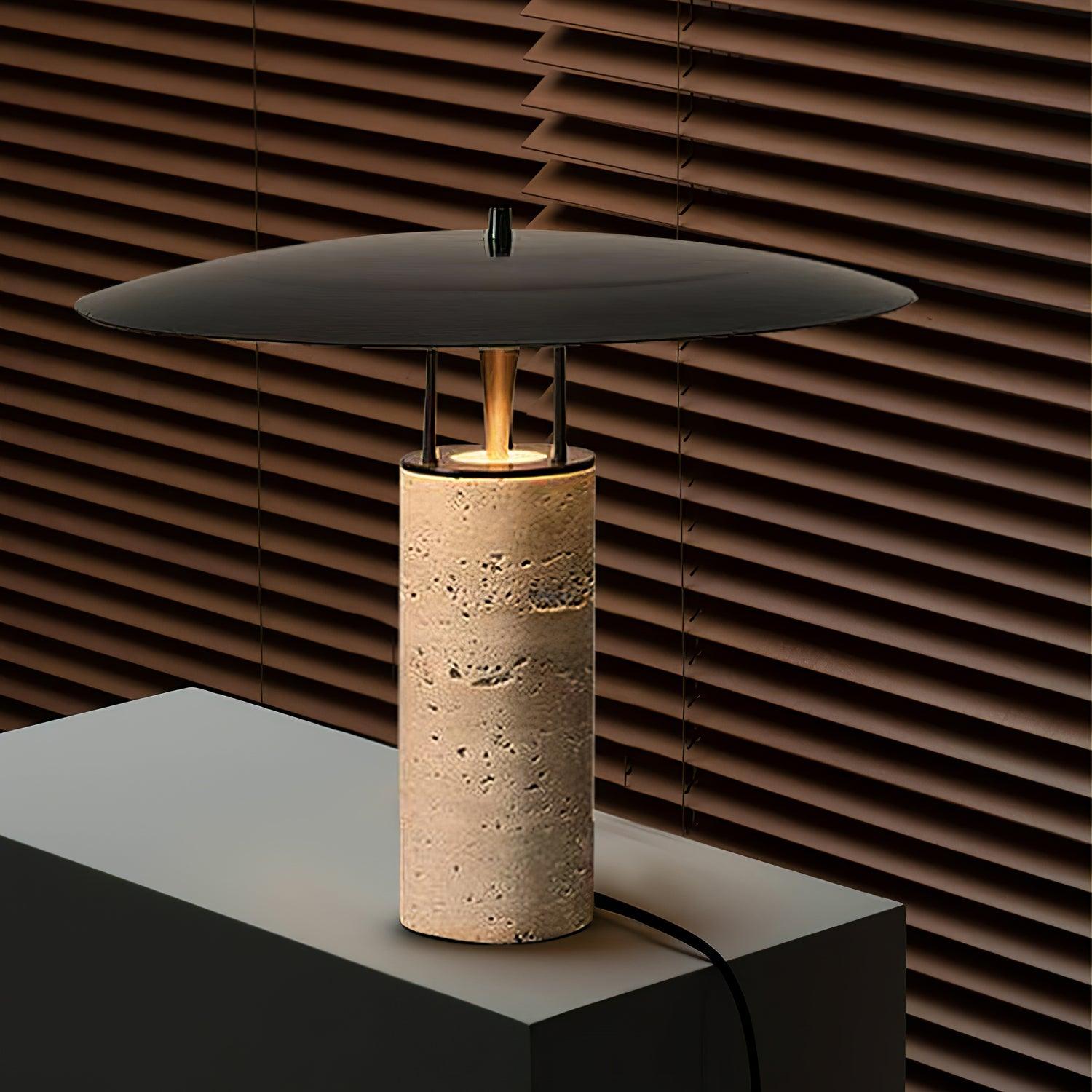 Eltheiel Disc-Pillar Travertine Table Lamp - Letslighting