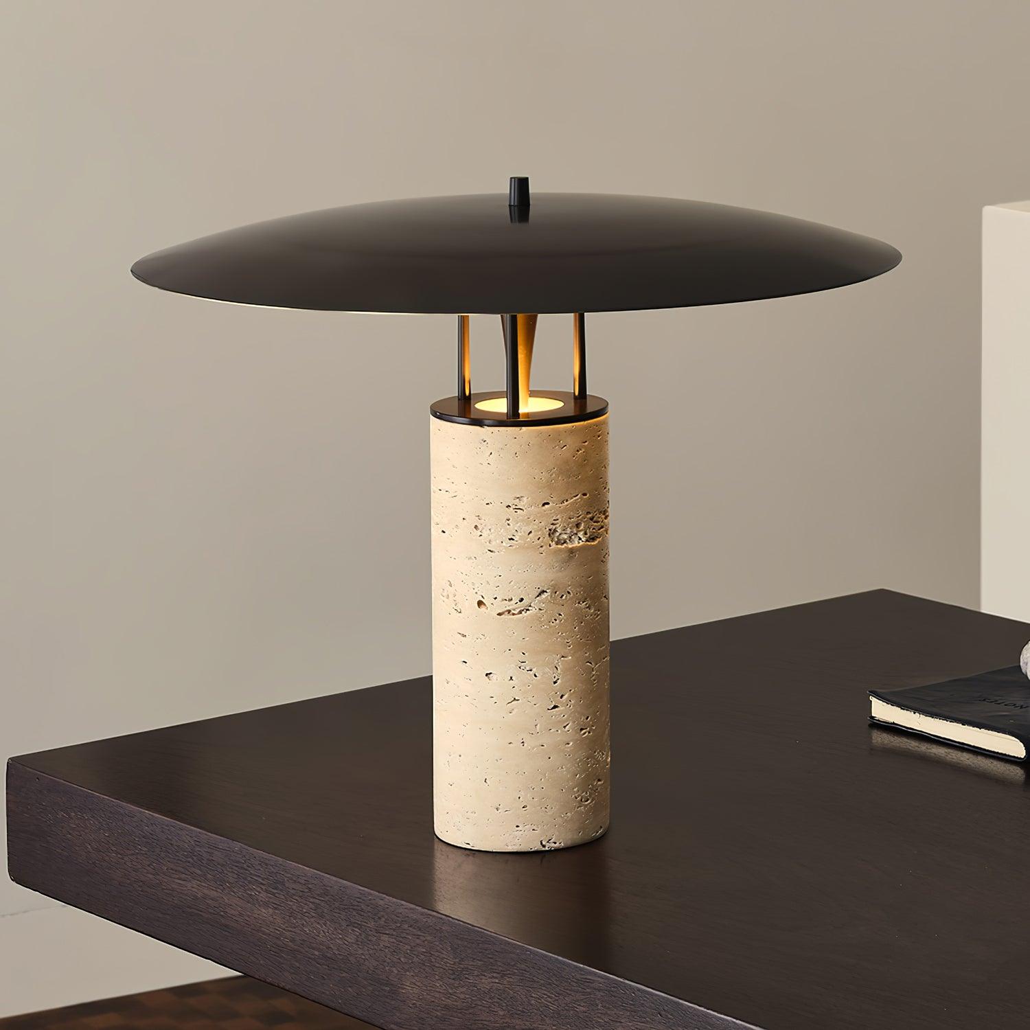Eltheiel Disc-Pillar Travertine Table Lamp - Letslighting