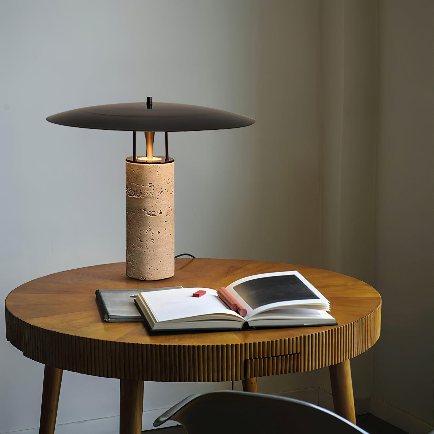 Eltheiel Disc-Pillar Travertine Table Lamp - Letslighting
