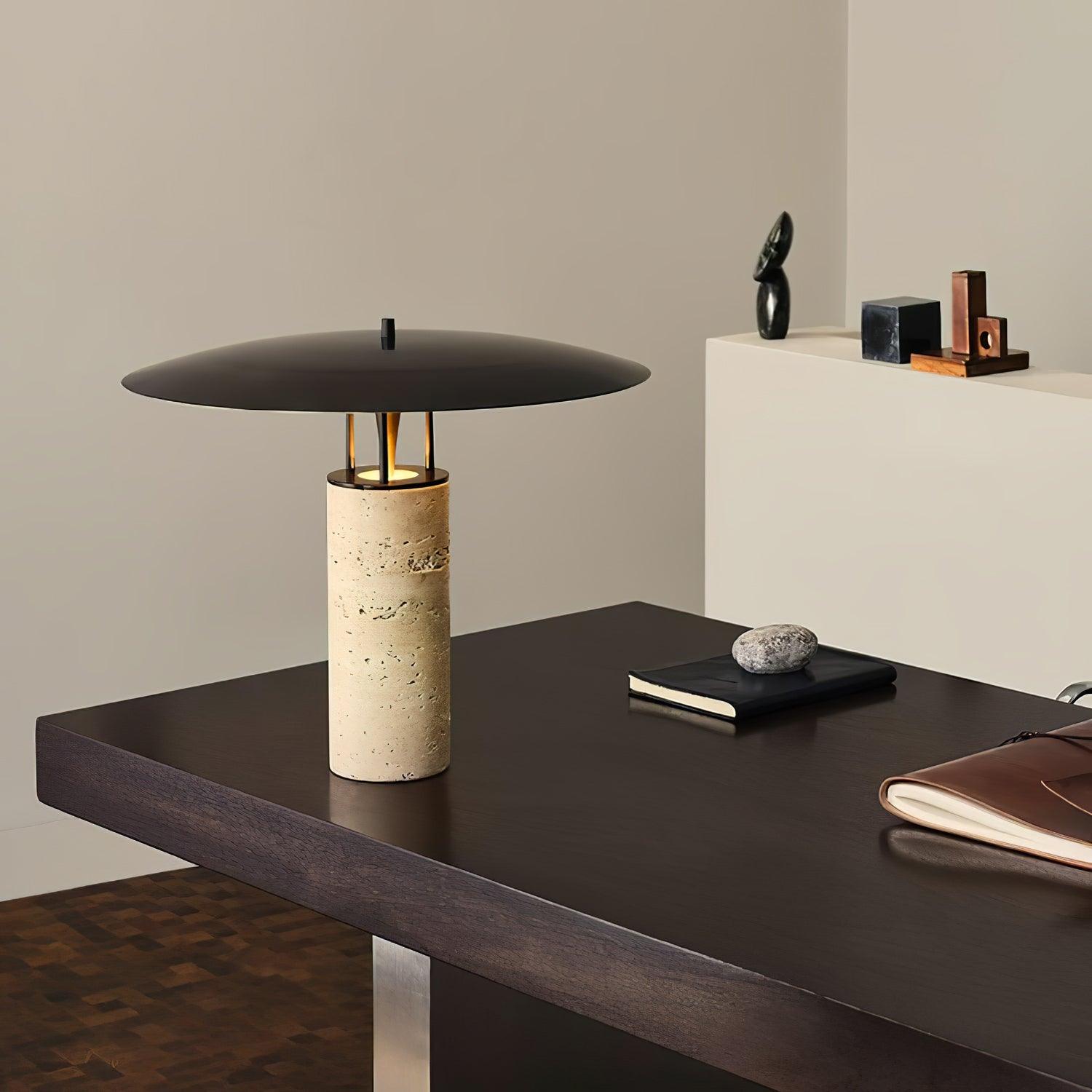 Eltheiel Disc-Pillar Travertine Table Lamp - Letslighting