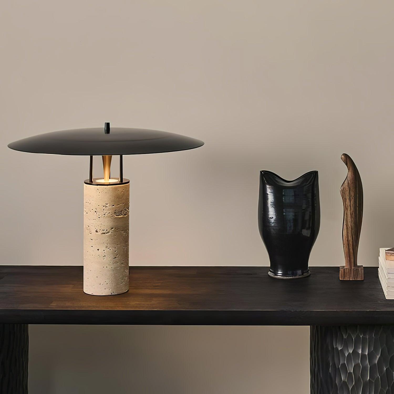 Eltheiel Disc-Pillar Travertine Table Lamp - Letslighting