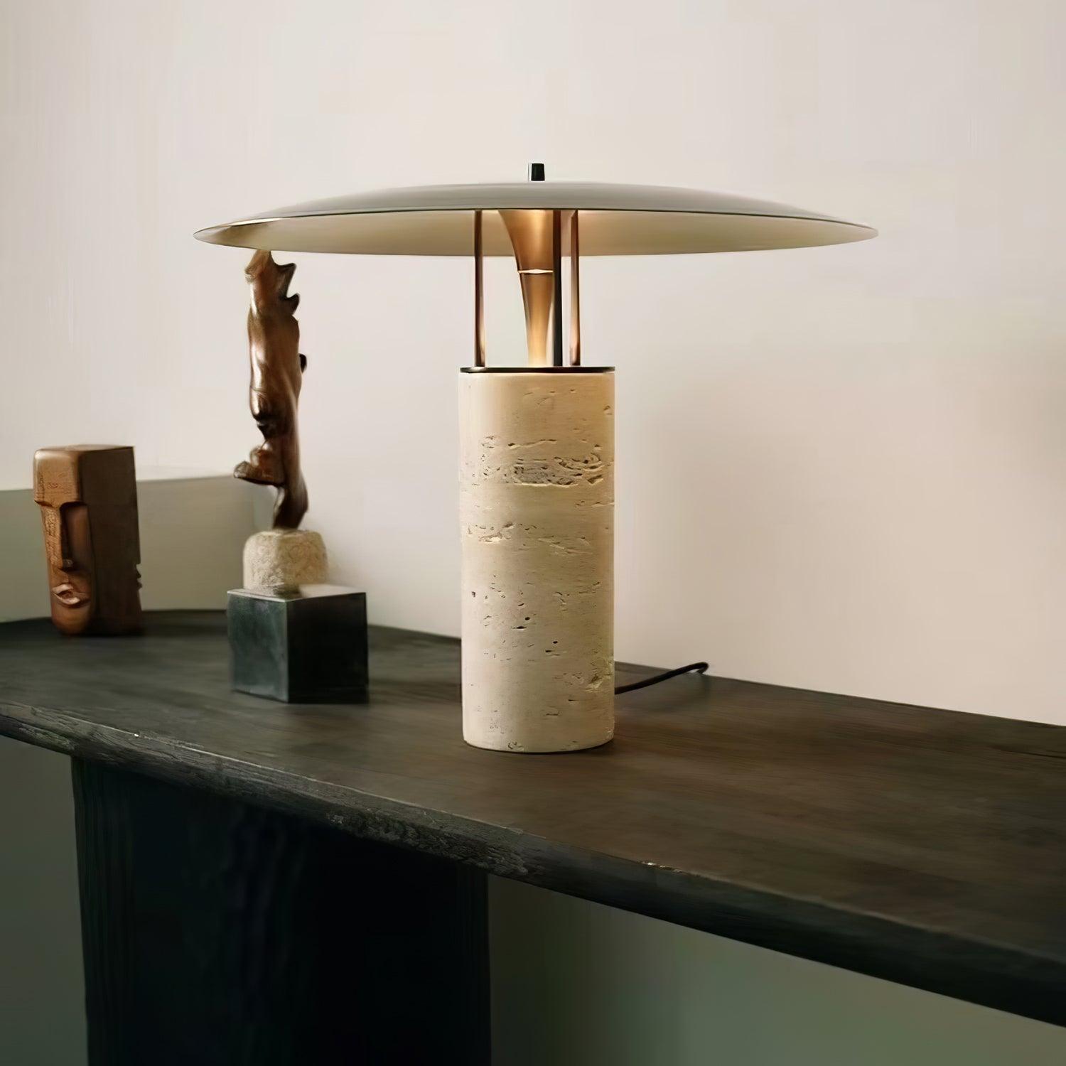 Eltheiel Disc-Pillar Travertine Table Lamp - Letslighting