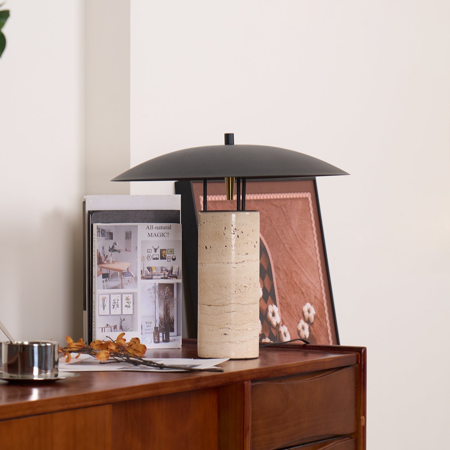 Eltheiel Disc-Pillar Travertine Table Lamp - Letslighting